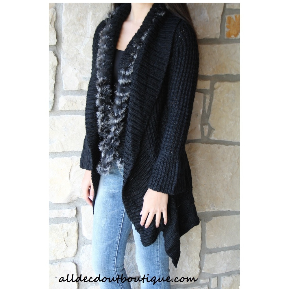 Lily Sweater Cardigan with Fur Trim